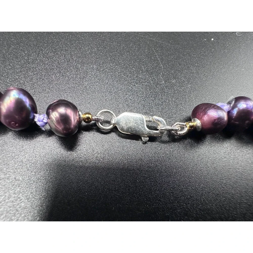 Baroque purple pearl necklace 925 sterling silver bi metal gold and silver jewel
